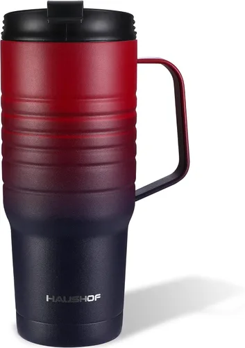 Vista 13 de HAUSHOF Taza de viaje de 24 oz con asa, taza de café de viaje con aislamiento al vacío de acero inoxidable, tazas de viaje de doble pared con tapa a