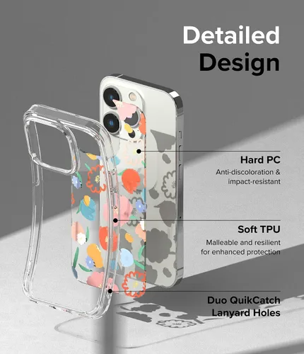 Vista 7 de Ringke Fusion Design - Funda compatible con iPhone 14 Pro Max de 6.7 pulgadas, parte trasera dura transparente con diseño de flores, a prueba