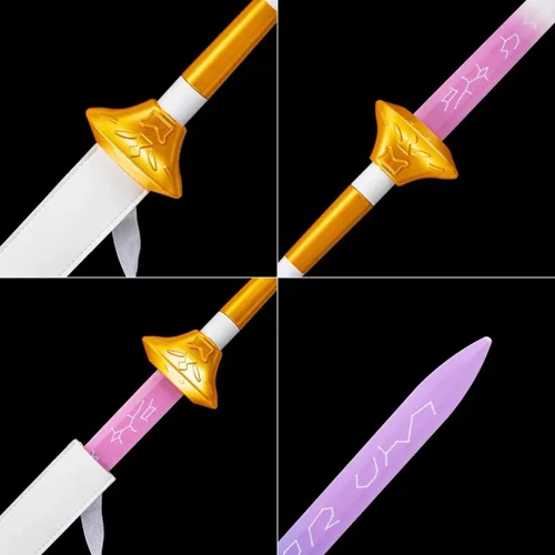 Vista 6 de Espada de cosplay de anime de 41 pulgadas, funda de transporte trasero, morado y rosa, accesorio de exhibición segura