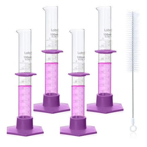 Vista 13 de Juego de cilindros de medición de 33.8 fl oz con cepillo de limpieza, vidrio de borosilicato, base hexagonal y pico, clase B, LVE008