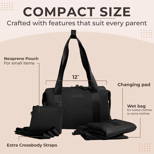Vista 4 de BUNSO Baby Bolso pequeño para pañales - Bolso para pañales ligero de 12x7x8 pulgadas en neopreno con almohadilla para cambiar y bolsa, resistente al