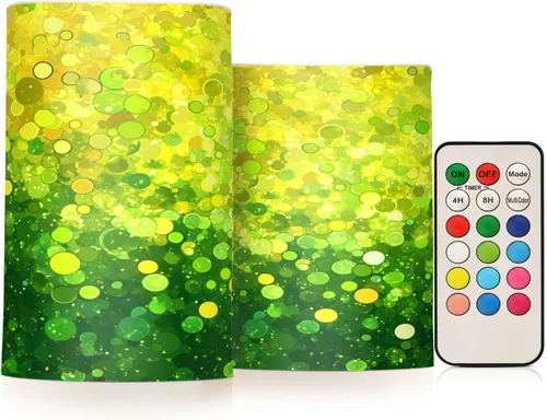 Vista 18 de Velas sin llama, funciona con pilas, acuarela, limones amarillos, parpadeantes, con control remoto, hojas verdes de verano, velas de luz cálida que