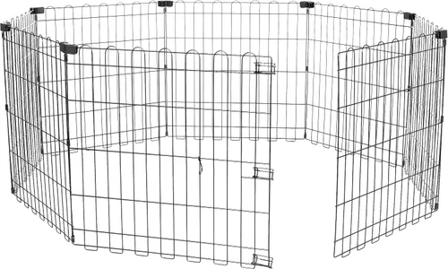 Vista 9 de Amazon Basics: cerca plegable de metal para mascotas, con puerta, 60 x 60 x 24 pulgadas, color negro.