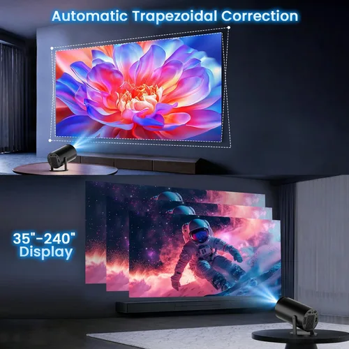 Vista 5 de Mini proyector con WiFi y Bluetooth Aplicaciones incorporadas Proyector inteligente Soporte 4K 1080P FHD 180° ajustable Keystone automático