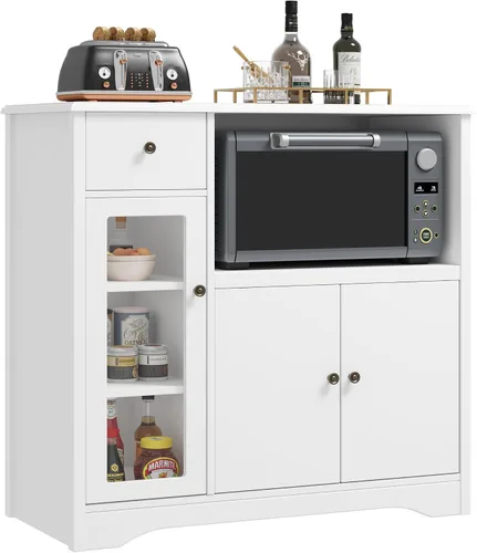 Vista 8 de HORSTORS Gabinete de microondas, gabinete de almacenamiento de cocina Negro