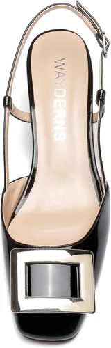 Vista 3 de WAYDERNS Zapatos de vestir para mujer con punta cuadrada y hebilla rectangular de metal, con espalda abierta, gruesos y de tacón bajo, de 2