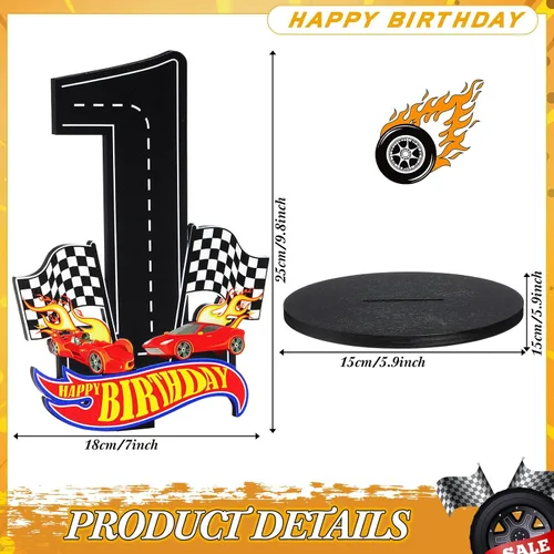 Vista 2 de MiniInflat Cartel de número de 1er cumpleaños de coche de carreras, centro de mesa, tema de coche de carreras, suministros de fiesta de primer