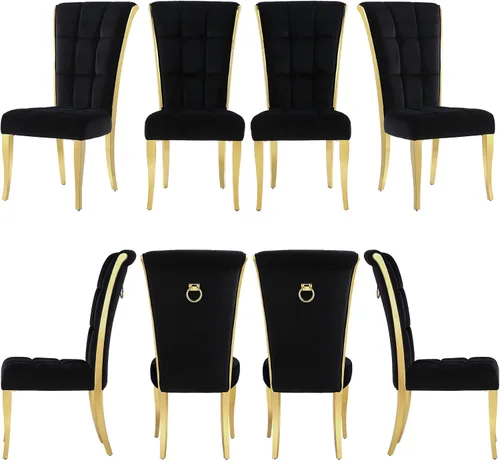 Vista 20 de ACEDÉCOR Sillas de comedor modernas de terciopelo negro y dorado, juego