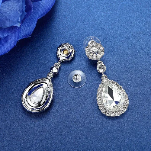 Vista 4 de Mecresh - Juego de aretes y pulsera en forma de lágrima plateadodoradochampán para mujer