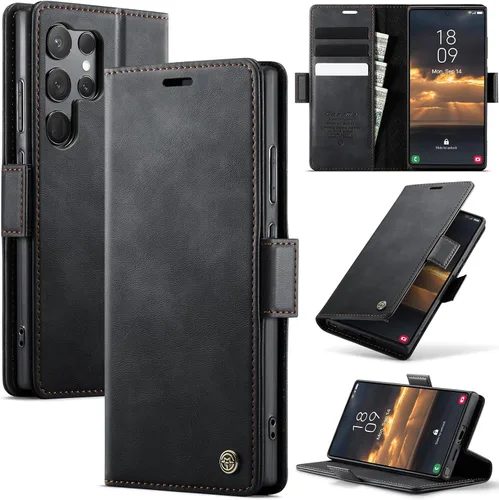 Vista 68 de Funda tipo cartera para Samsung Galaxy Z Fold 7 de piel con tarjetero y función atril, cierre magnético, bloqueo RFID, TPU a prueba de golpes, Negro
