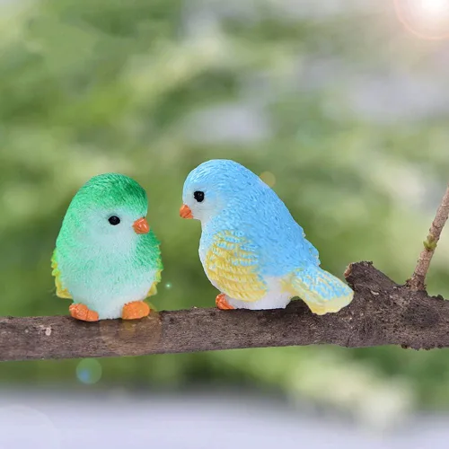 Vista 5 de Figuras decorativas de pájaros en miniatura, 12 piezas, mini figuras de casa de muñecas de pájaros, accesorios de decoración de jardín de hadas