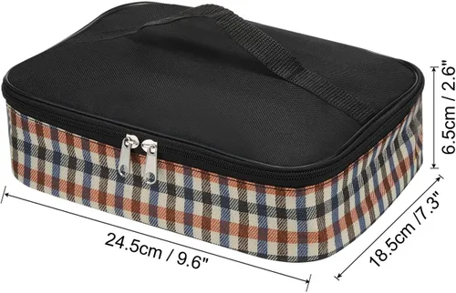 Vista 2 de PATIKIL Bolsa de almuerzo aislada de 10"x7"x3", patrón a cuadros, color negro