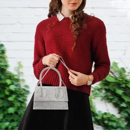 Vista 3 de Bolsos de mano con asa superior para mujer, elegante y elegante, con cuentas brillantes, bolso de mano, bolso cruzado de cadena para noche, fiesta