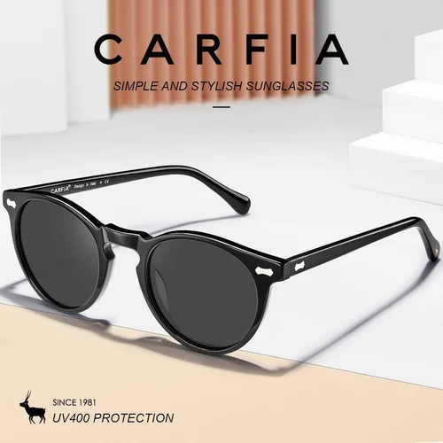 Vista 71 de CARFIA Gafas de sol polarizadas de acetato redondo para mujer, protección UV de cara pequeña con funda de cuero CA5288