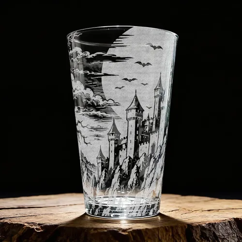Vista 5 de Dracula's Castle - Vaso de cerveza grabado, 16 onzas, regalo de vaso de cerveza de vampiro