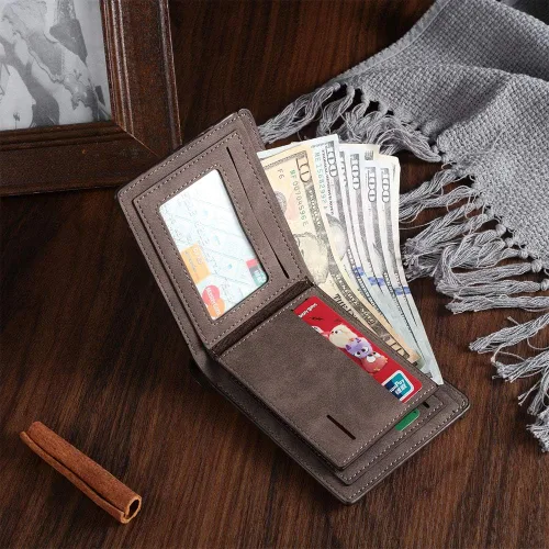 Vista 7 de Lovejewelry Carteras personalizadas con fotos para hombres, cartera de piel grabada para padre, novio (estilo 1)