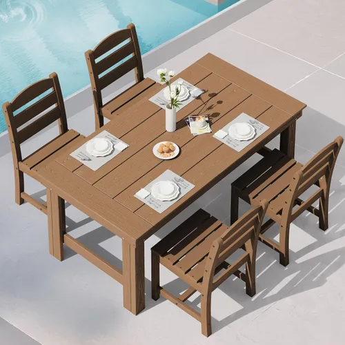 Vista 12 de SERWALL Juego de mesa y sillas de comedor para exteriores HDPE para 4 Azul marino