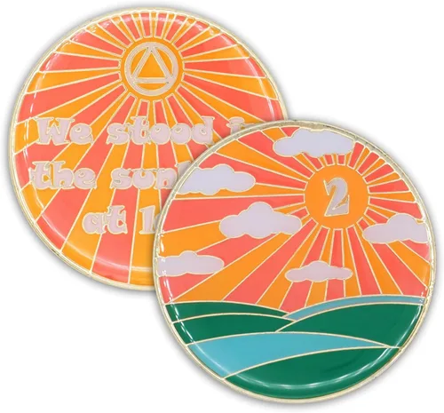 Vista 10 de Chip de sobriedad de 10 años, símbolo de afirmación de regalo de recuperación de monedas AA Sunlight of The Spirit Medallón chapado en oro que