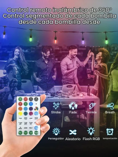 Vista 4 de Cadena de luces LED para exteriores de grado comercial de 96 pies con control remoto - Luces de Navidad impermeables, inastillables, con cambio