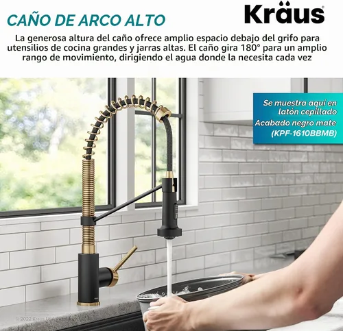 Vista 10 de KRAUS Bolden KPF-1610BB - Grifo de cocina extraíble de una sola manija de estilo comercial con 2 funciones en latón cepillado sin manchas, KPF-1610BB