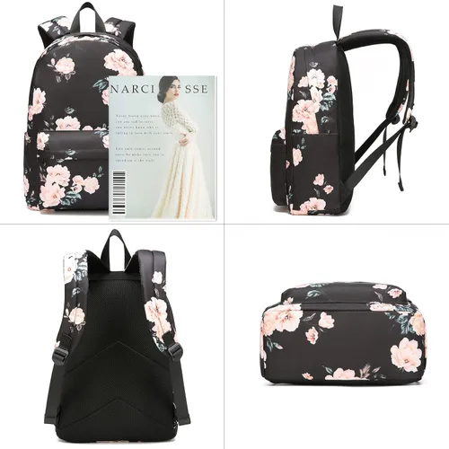 Vista 6 de Juego de mochila escolar de lona ligera para adolescentes, niñas, mujeres, niños, bolsa de libros universitaria para laptop de 14 pulgadas, Portátil