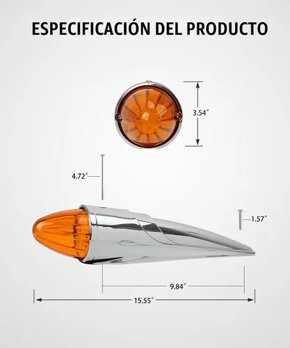 Vista 3 de Partsam 5 luces LED ámbar torpedo para techo de cabina de 17 luces LED para correr, cromadas superbrillantes, repuesto para camiones internacionales