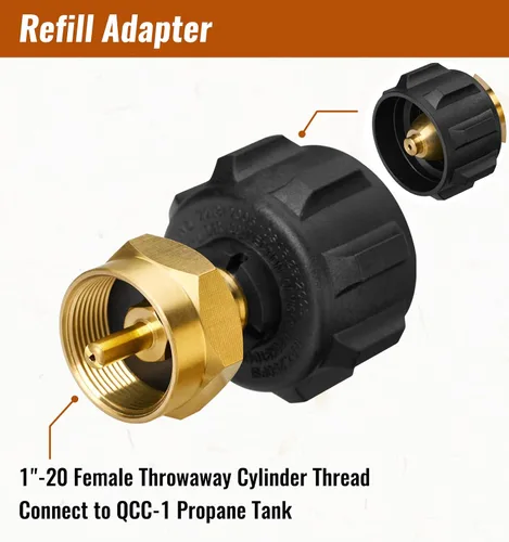 Vista 2 de CALPOSE Adaptador de recarga de propano, llena botellas de 1 libra de tanque de 20 libras, se adapta al tanque de propano QCC1/tipo 1 y conector