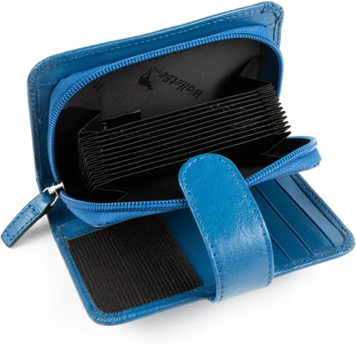 Vista 5 de WalletBe Cartera RFID de acordeón de cuero para mujer con monedero, Azul, contemporáneo