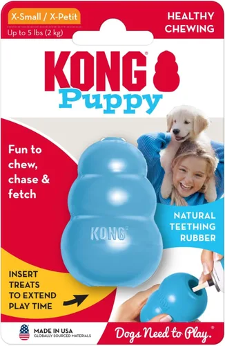 Vista 10 de KONG Cachorro - Juguete masticable de goma natural para la dentición para perros - Juguete para perros rellenable para un tiempo de juego prolongado