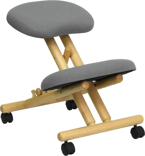 Vista 8 de Silla inclinada ergonómica de madera móvil de Flash Furniture, Tela Madera, Negro