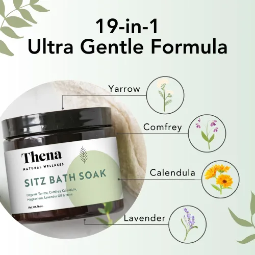 Vista 3 de Thena - Paquete de 2 baños orgánicos, esenciales posparto, 100% natural y suave con aceite esencial de lavanda y Epsom puro y sales del mar muerto