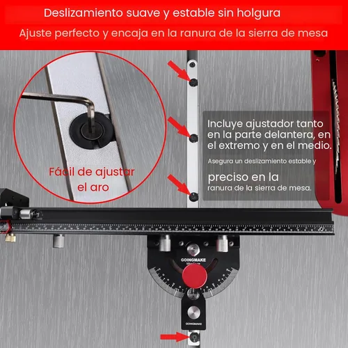 Vista 7 de GOINGMAKE Calibre de inglete para sierra de mesa con parada de volteo microajustable y valla extensible y parada de ángulo rápido para sierra