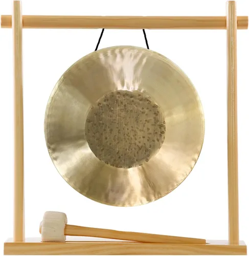Vista 8 de 8" to 10" Gongs on My Little Pagoda Gong Stand Includes Stand, Mallet, & Your Choice of Gong/Perfect Desktop Gong/Sound Healing & Meditation/Bronze