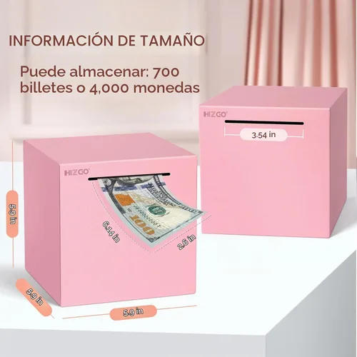 Vista 2 de hizgo Alcancía para adultos, banco de acero inoxidable debe abrirse, rosa