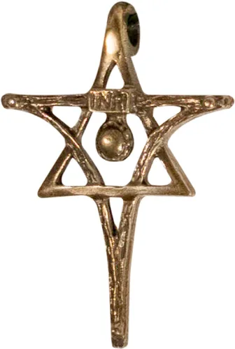 Vista 8 de Inri Colgante Cruz Cristiana Mesiánica y Estrella de David Aleación de oro.