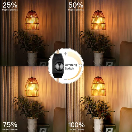 Vista 4 de Lámpara colgante enchufable, luces colgantes con cable de algodón dorado de 15 pies e interruptor de atenuación continuo, pantalla de cuerda