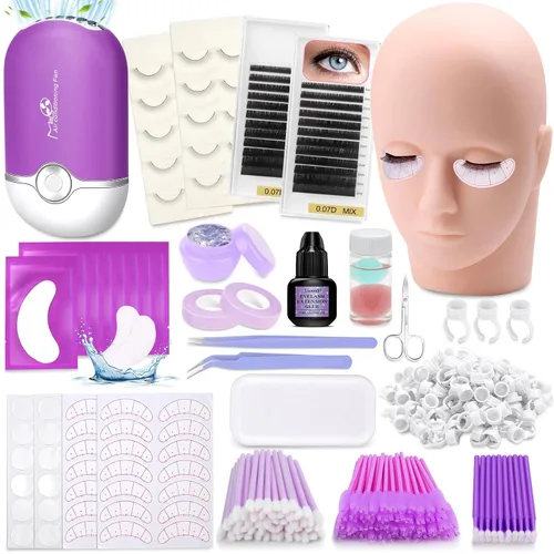 Vista 9 de Kit de pestañas para principiantes, kit de extensión de pestañas con cabeza de maniquí para pestañas, pegamento para pestañas individuales
