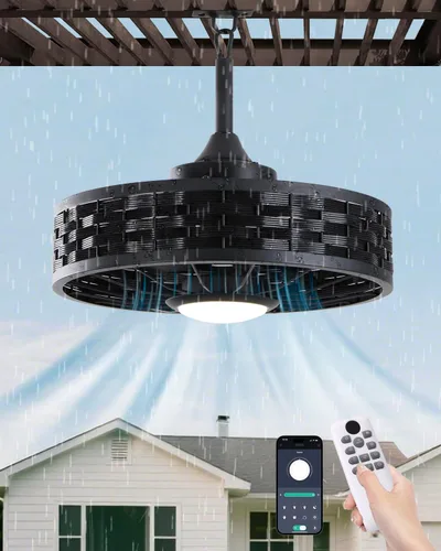 Vista 8 de Outdoor Ceiling Fans with Light, 20" Weatherproof Gazebo Fan Marrón