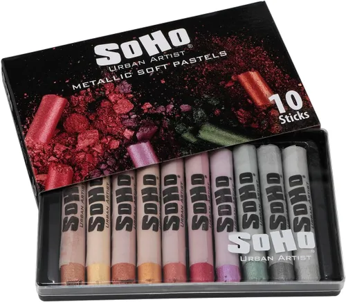 Vista 9 de Soho Urban Artist Juego de 10 colores pastel suaves fluorescentes brillantes, palitos pastel vibrantes para arte, dibujo, mezcla, capas y sombreado