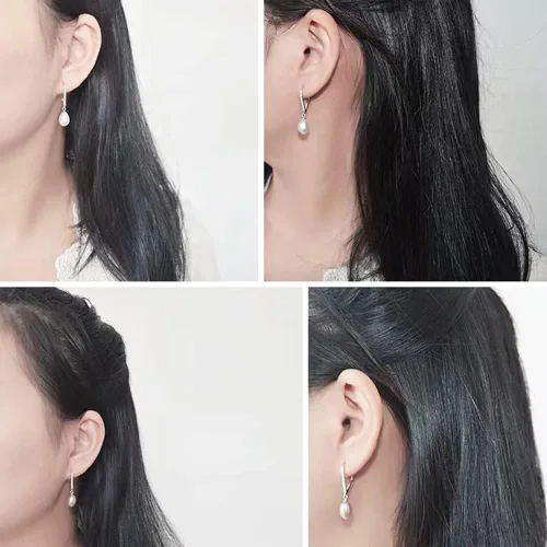 Vista 7 de Aretes colgantes de plata de ley 925 de 8 a 0.354in, color negro, blanco, gris, perla cultivada en agua dulce, joyería para mujeres y niñas