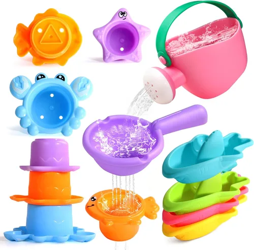 Vista 9 de Fajiabao Juguetes de baño para niños de 1 a 3 años, juego de apilamiento