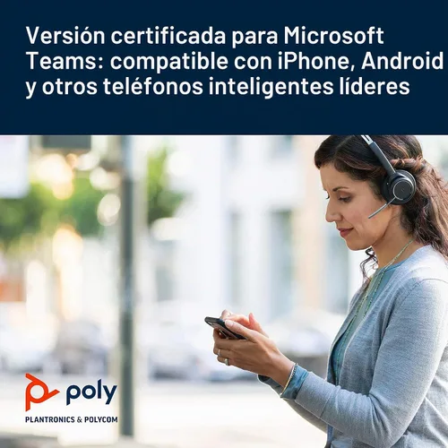 Vista 4 de Plantronics - Voyager Focus UC (Poly) - Auriculares Bluetooth de doble oreja (estéreo) con micrófono Boom - Compatible con USB-A con PC y/o Mac
