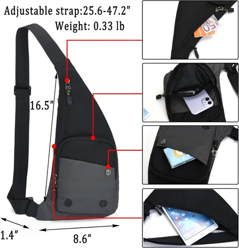 Vista 5 de Bolso bandolera delgado cruzado con bolsillo personal en el pecho, mochila antirladrón, mochila casual, riñonera para viajes, senderismo