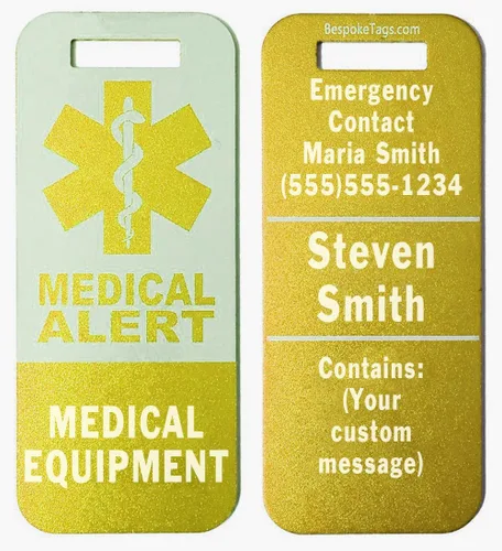 Vista 12 de Etiqueta de alerta médica Equipo médico - Información grabada personalizada (negro)