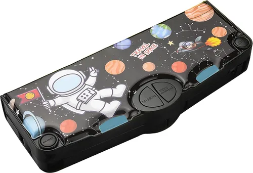 Vista 8 de Minache Estuche multifunción Caja de lápices con 2 compartimentos Juego de papelería con patrón de dibujos animados con tijeras emergentes