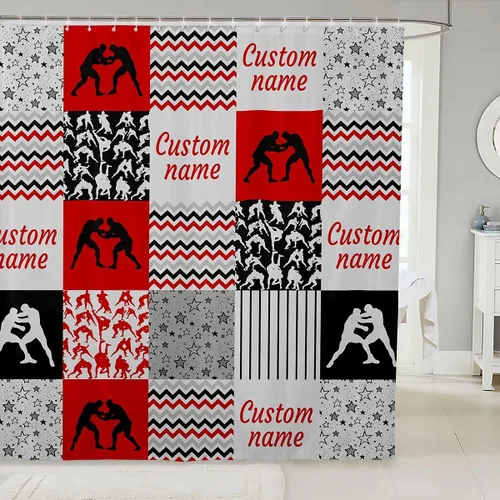 Vista 7 de Erosebridal Cortina de ducha personalizada con diseño de motos de nieve, diseño de retazos a cuadros, para niños y hombres, cortina de baño