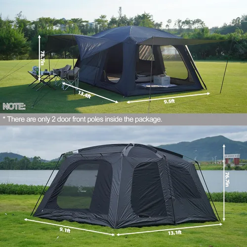 Vista 2 de Vidalido Tienda de campaña para 8-10 personas con 3 puertas y 2 habitaciones, tiendas de campaña grandes tipo cabaña familiar, tienda de campaña
