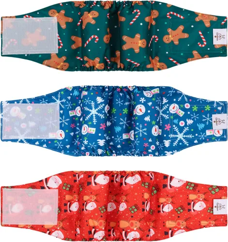Vista 22 de CuteBone - Pañales lavables para perro macho, banda abdominal, paquete de 3 unidades, color negro, modelo DM54XS