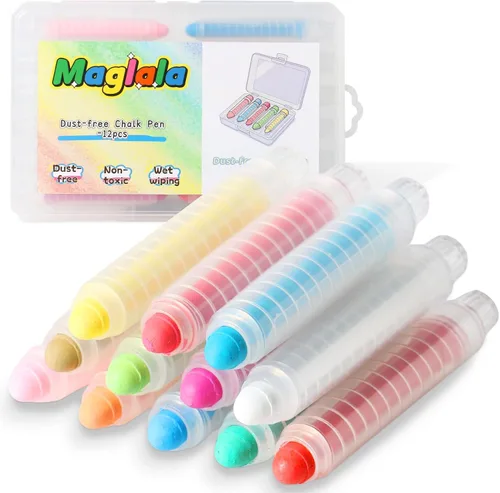 Vista 9 de 6 bolígrafos de tiza sin polvo, no tóxicos, lavables, de colores, para niños, lavables en húmedo, ideales para arte al aire libre y dibujo de pizarra