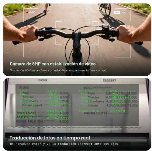 Vista 4 de Lentes inteligentes AR con pantalla de visualización, cámara HD integrada y control de anillo, lentes de teleprompter de privacidad AI HUD